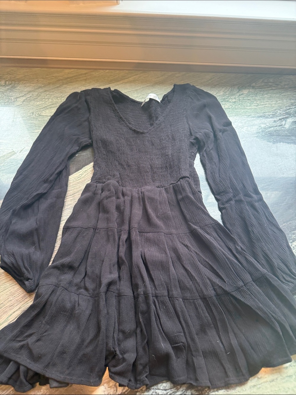 Altar'd State Black Long-Sleeve Mini Tiered Dress